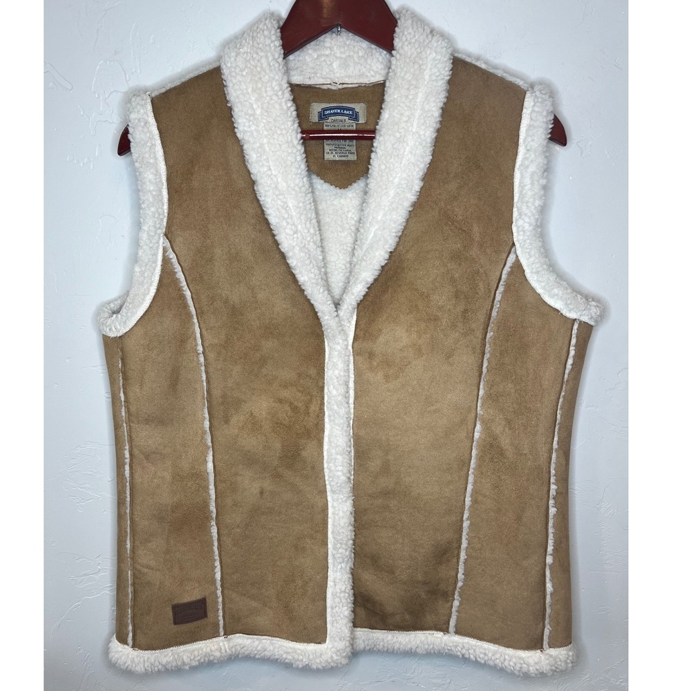 Shaver Lake Womens Tan Faux Suede Shearling Lined Vest Brown Western Boho Medium
